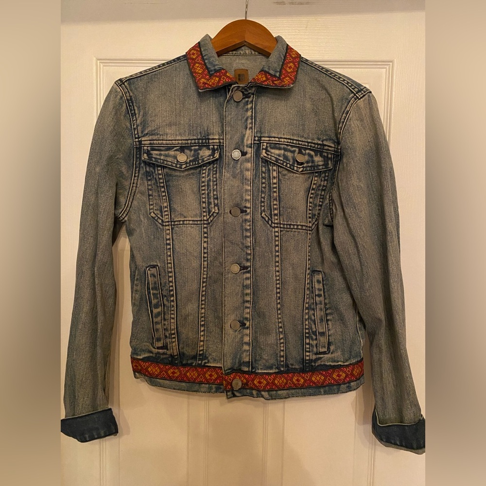 Insight Blue Denim Jacket with Red Patterned Trim
